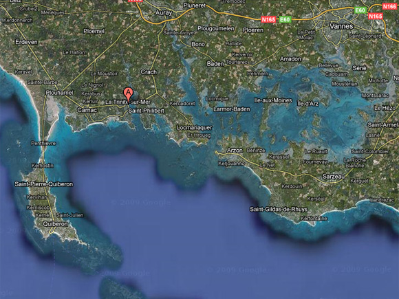 Carte de la baie de Quiberon - Google Maps 2010